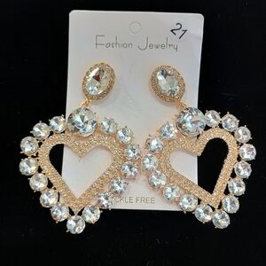 Gold and Silver Heart Crystal Earrings